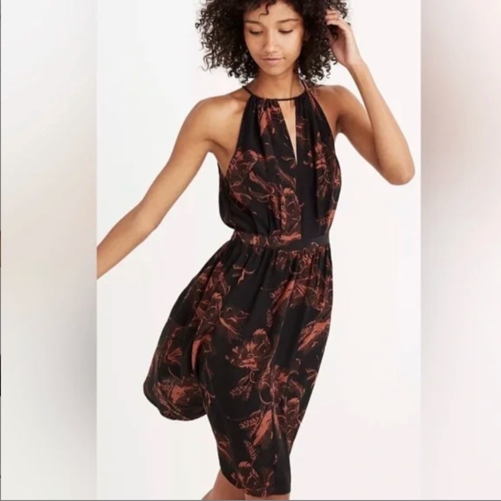 Madewell x No. 6 silk keyhole halter dress with pockets in Etched Floral size 00